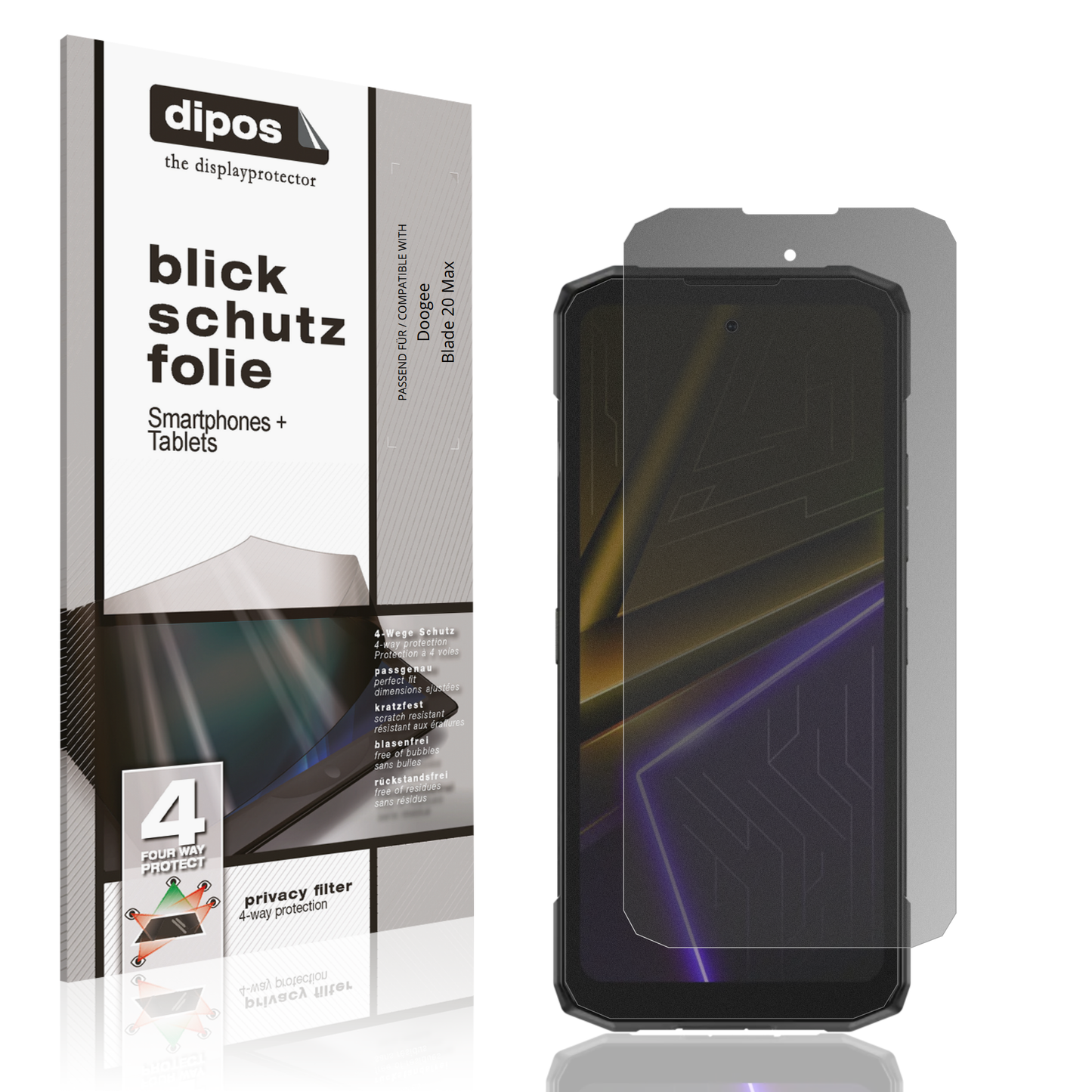 Blickschutzfolie von dipos passend für Doogee Blade 20 Max, präziser Zuschnitt und blasenfrei montiert