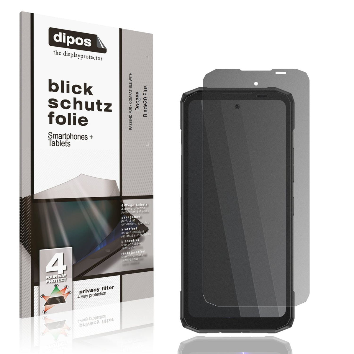 Blickschutzfolie von dipos passend für Doogee Blade20 Plus, präziser Zuschnitt und blasenfrei montiert