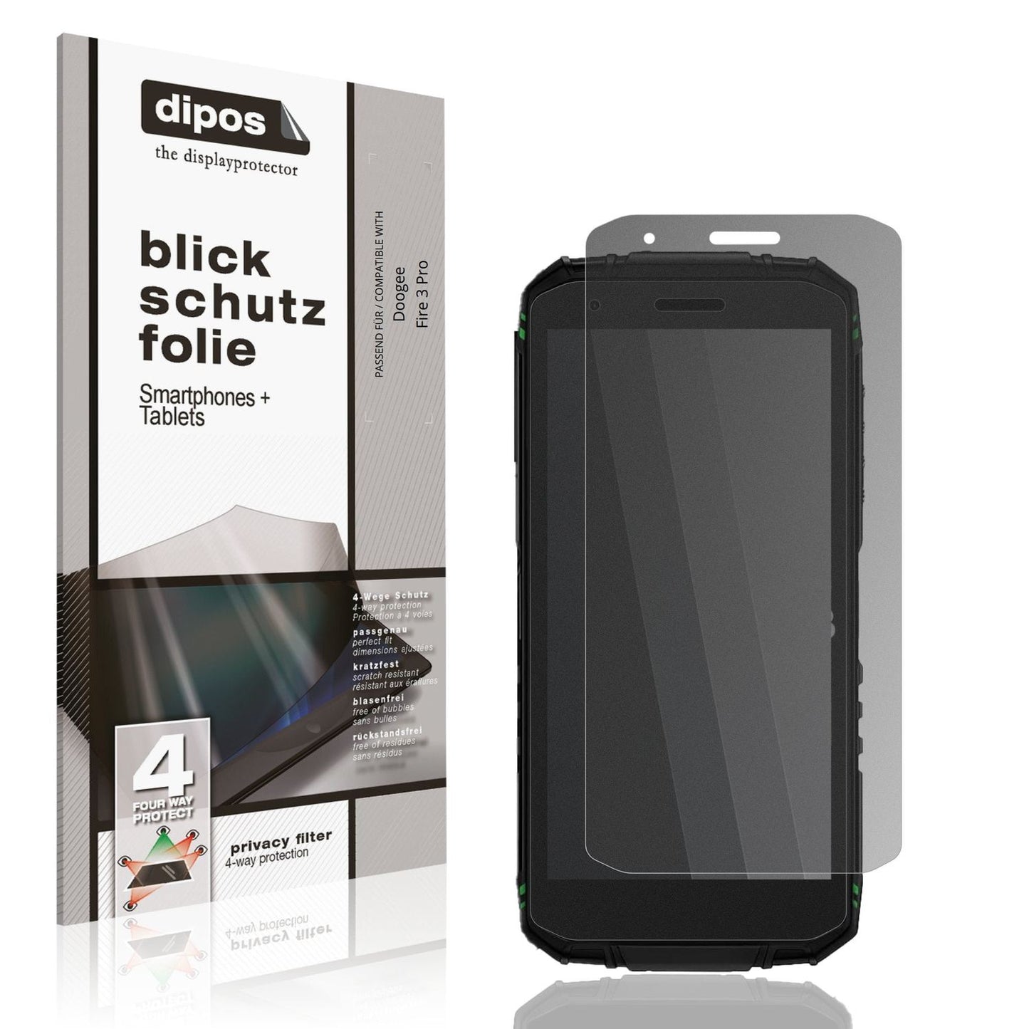 Blickschutzfolie von dipos passend für Doogee Fire 3 Pro, präziser Zuschnitt und blasenfrei montiert