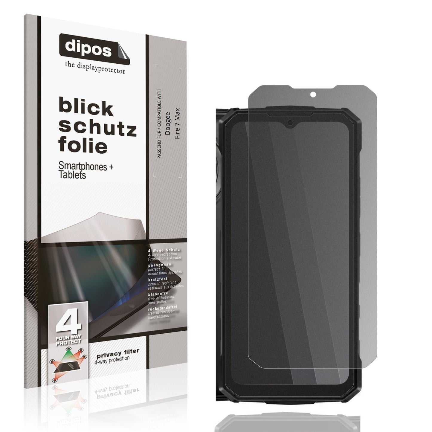 Blickschutzfolie von dipos passend für Doogee Fire 7 Max, präziser Zuschnitt und blasenfrei montiert