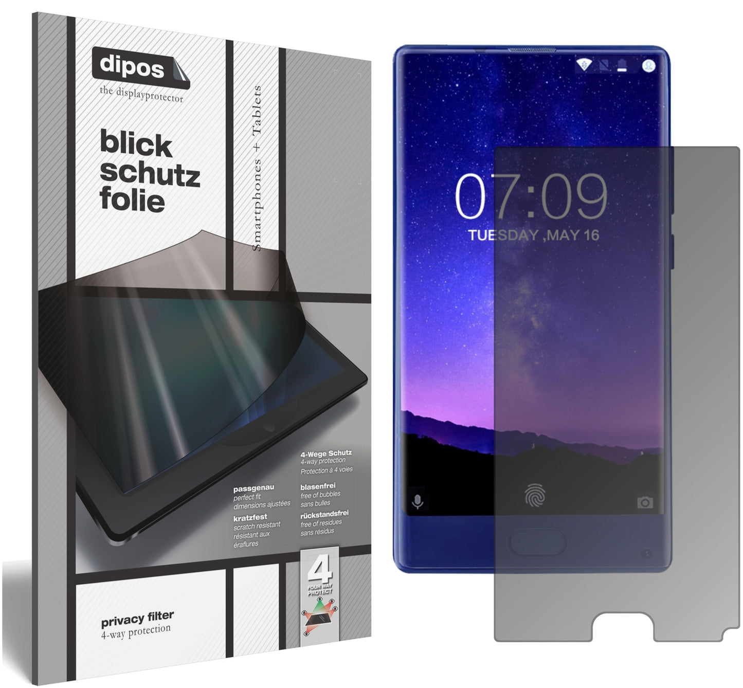 Blickschutzfolie von dipos passend für Doogee Mix (5,5 Zoll), präziser Zuschnitt und blasenfrei montiert
