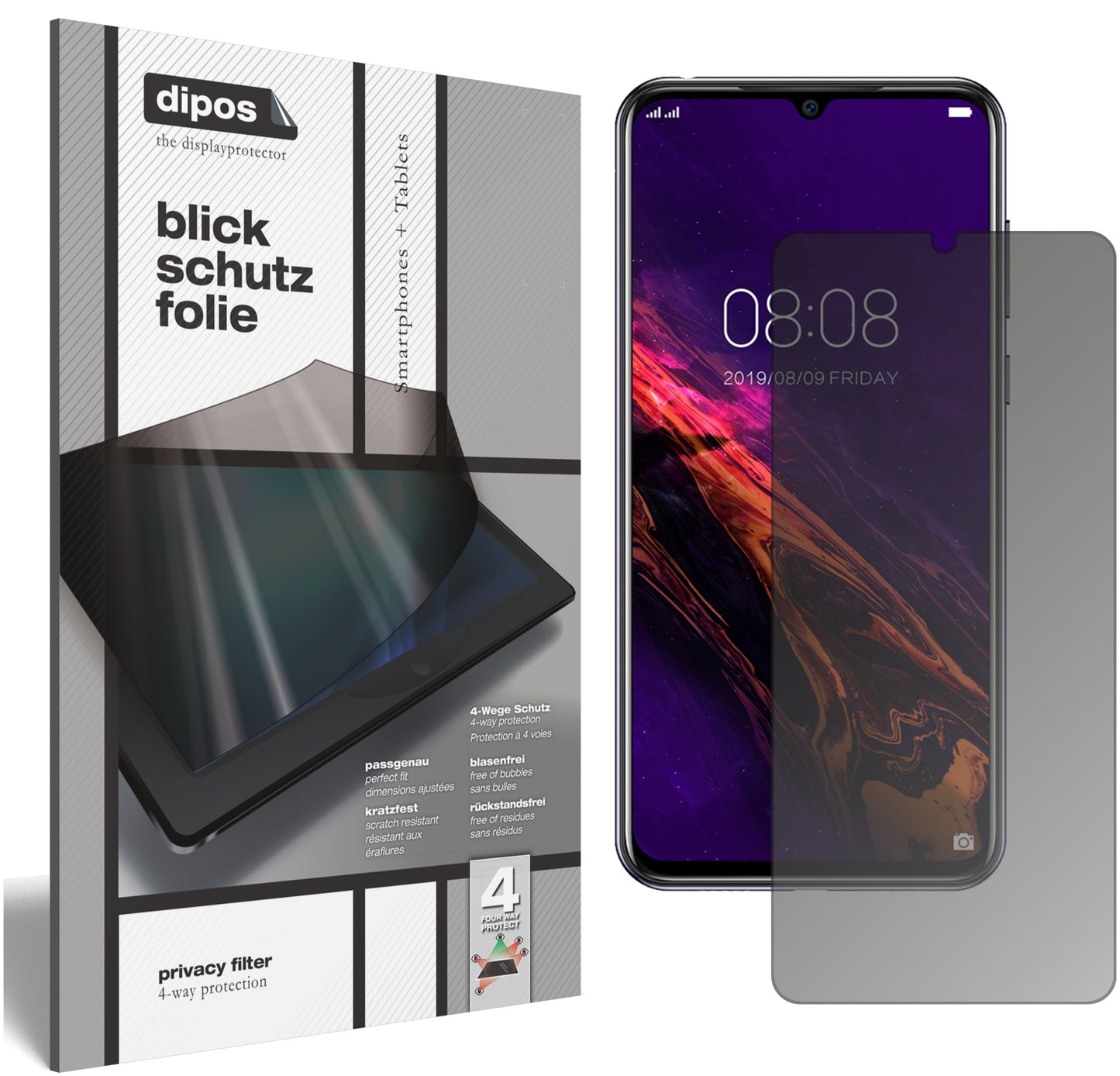Blickschutzfolie von dipos passend für Doogee N20, präziser Zuschnitt und blasenfrei montiert