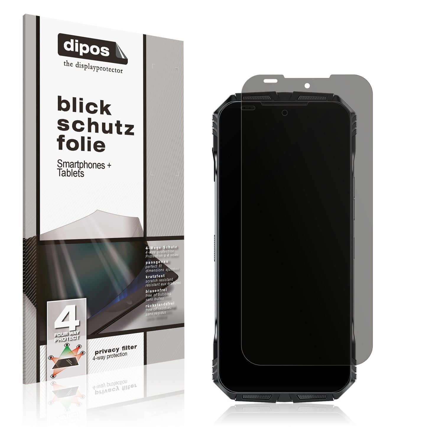 Blickschutzfolie von dipos passend für Doogee S Punk 2024, präziser Zuschnitt und blasenfrei montiert