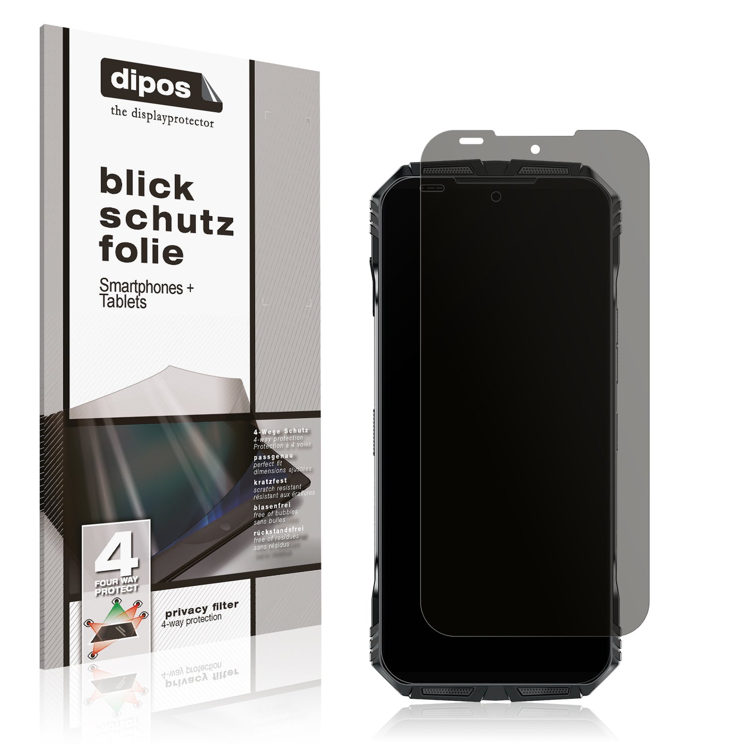 Blickschutzfolie von dipos passend für Doogee S Punk 2024, präziser Zuschnitt und blasenfrei montiert