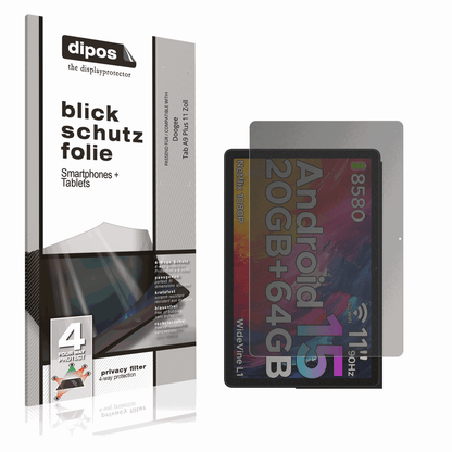Blickschutzfolie von dipos passend f�r Doogee Tab A9 Plus 11 Zoll, pr�ziser Zuschnitt und blasenfrei montiert