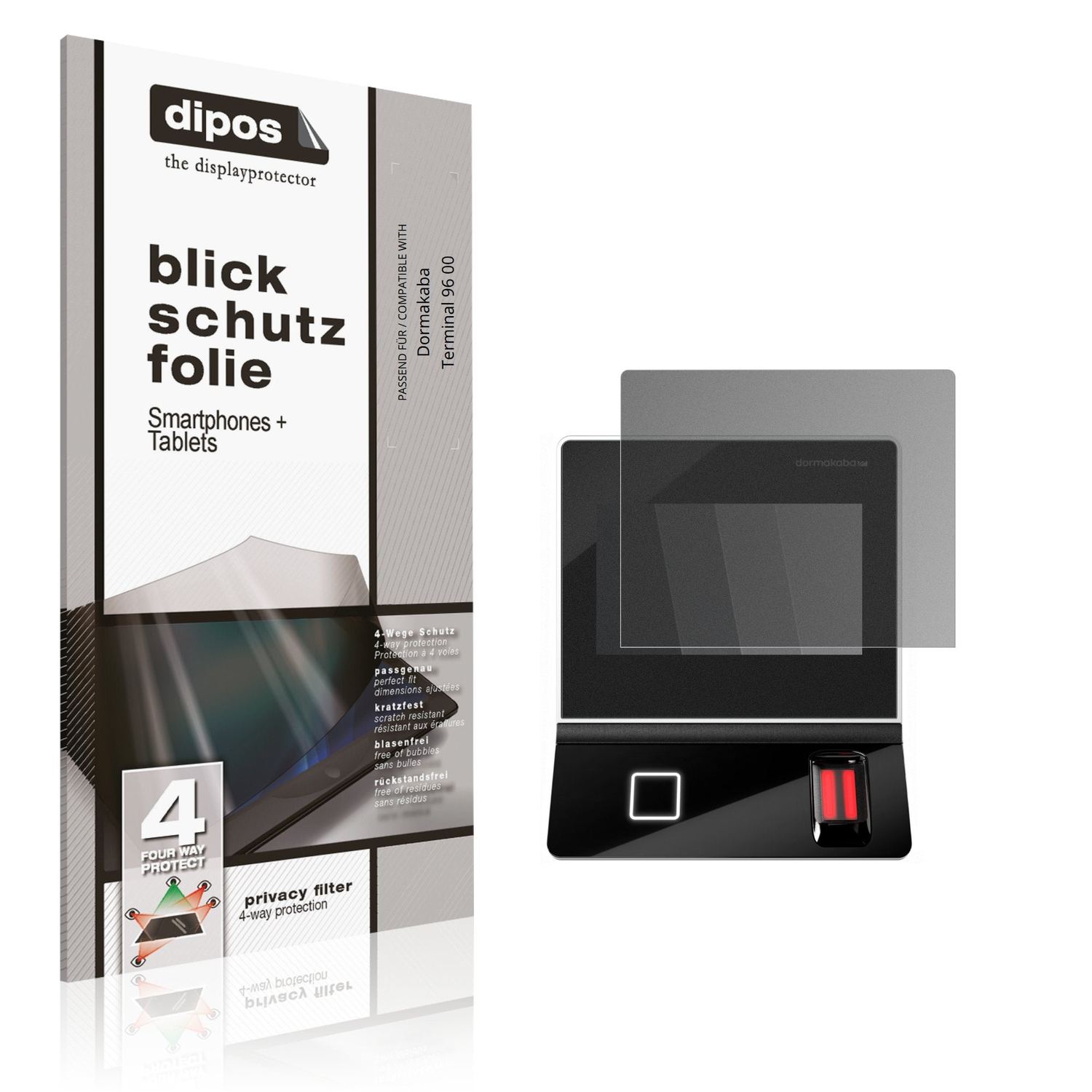 Blickschutzfolie von dipos passend für Dormakaba Terminal 96 00, präziser Zuschnitt und blasenfrei montiert