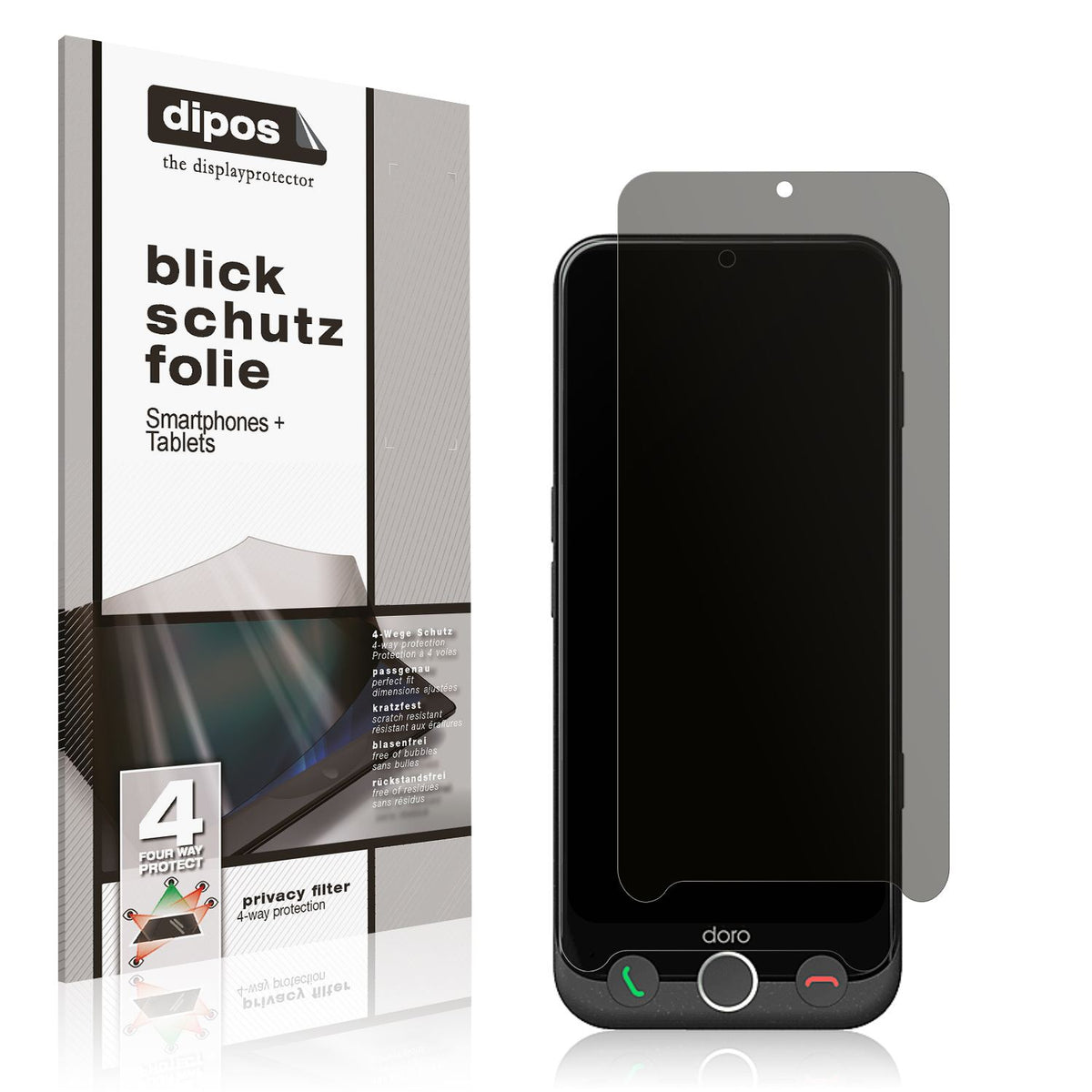 Blickschutzfolie von dipos passend für Doro Aurora A30, präziser Zuschnitt und blasenfrei montiert