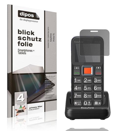 Blickschutzfolie von dipos passend für Easyfone Prime T5, präziser Zuschnitt und blasenfrei montiert