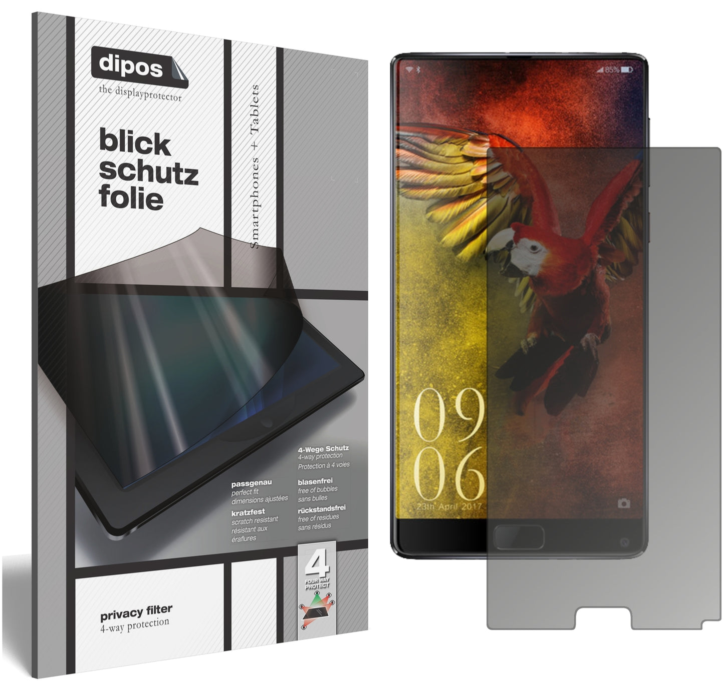Blickschutzfolie von dipos passend für Elephone S8, präziser Zuschnitt und blasenfrei montiert