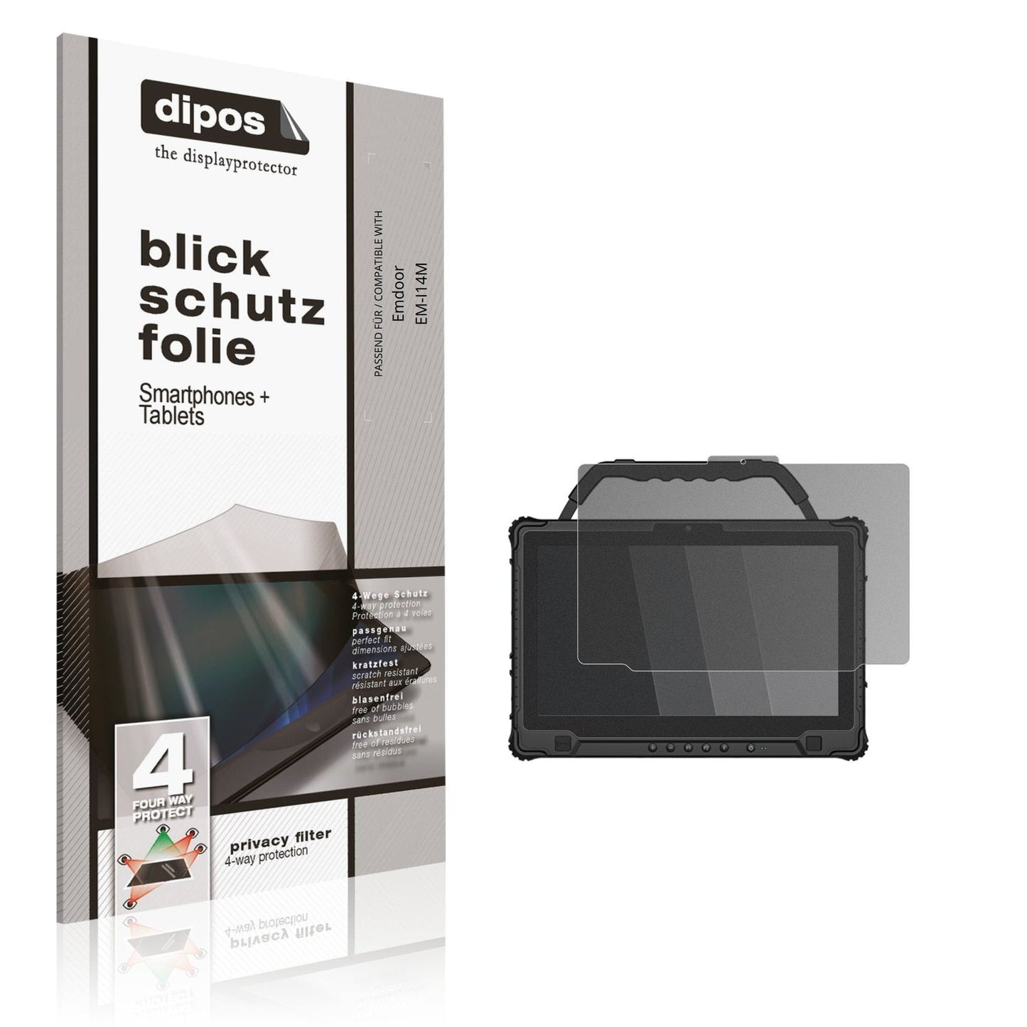 Blickschutzfolie von dipos passend für Emdoor EM-I14M, präziser Zuschnitt und blasenfrei montiert