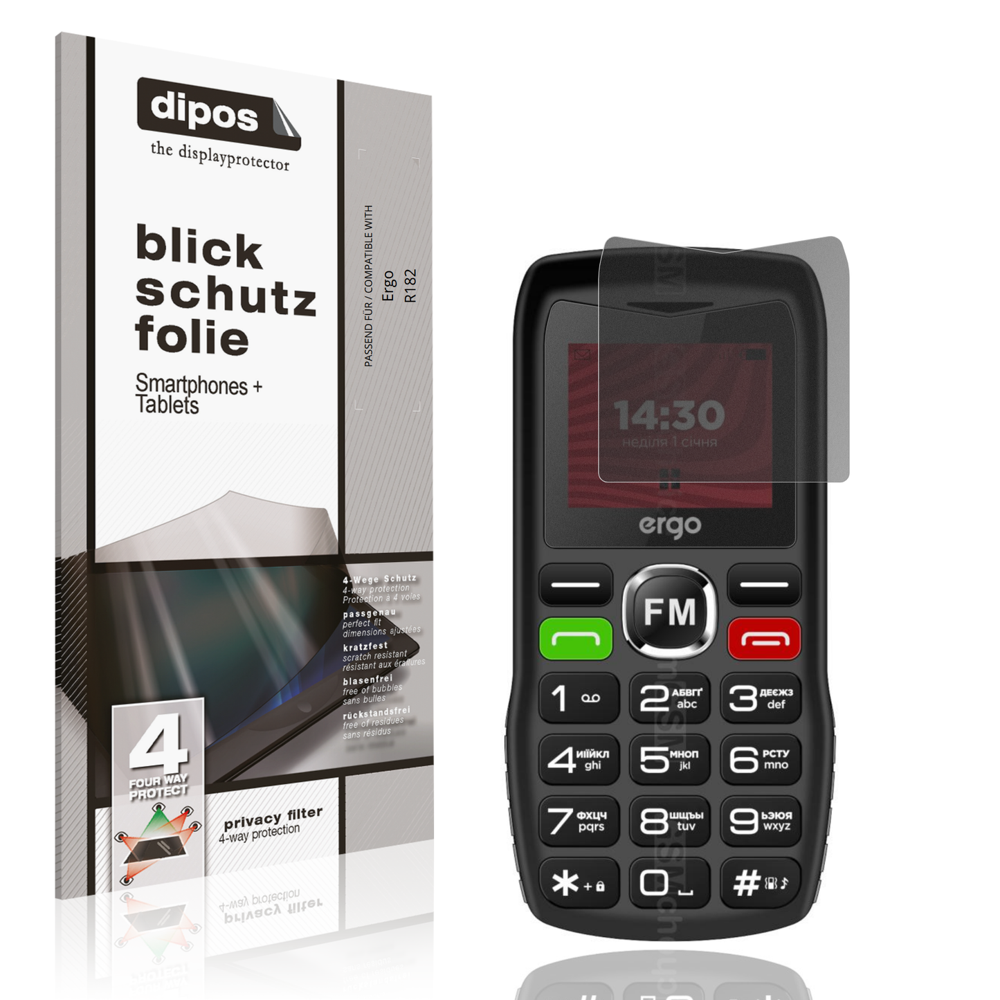 Blickschutzfolie von dipos passend für Ergo R182, präziser Zuschnitt und blasenfrei montiert