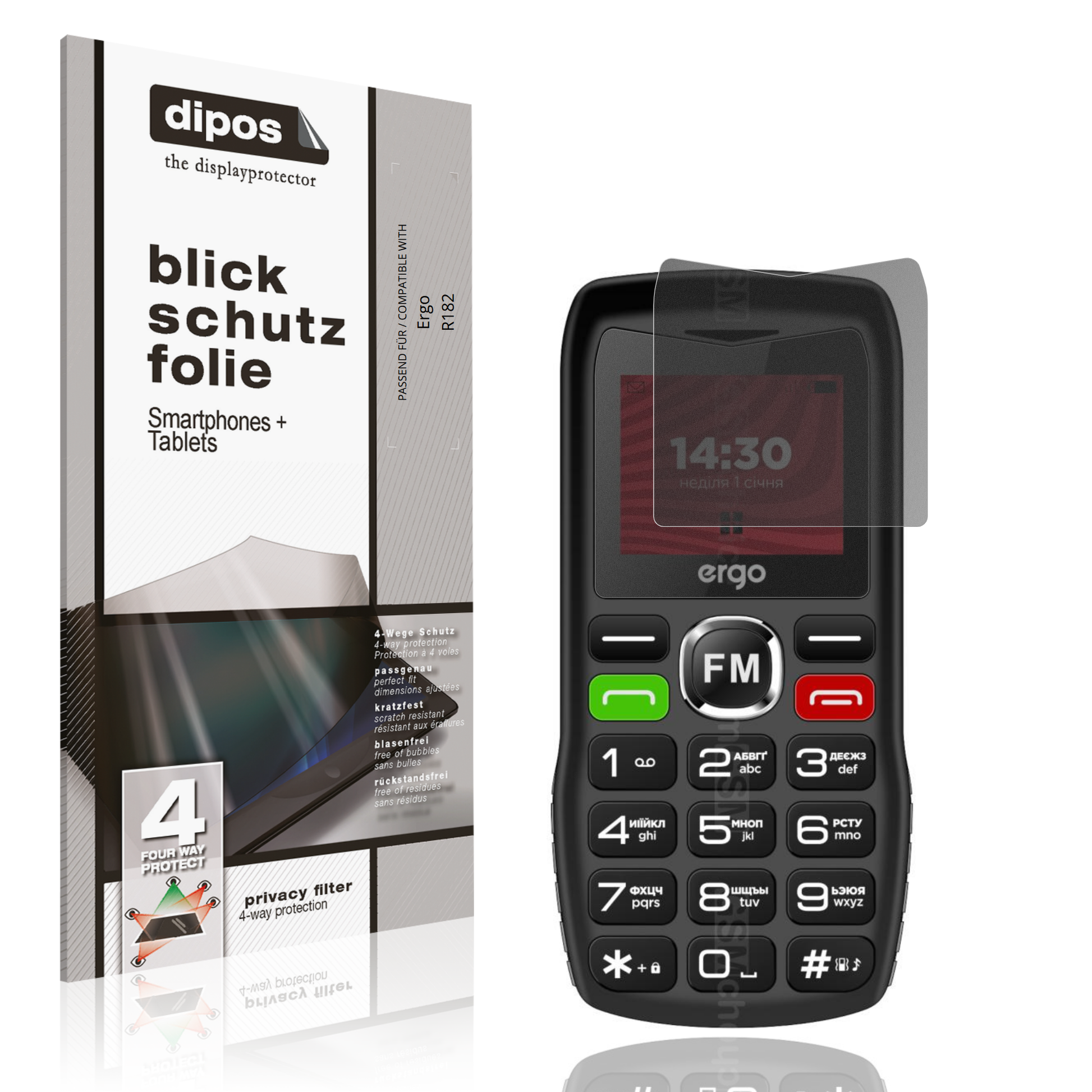 Blickschutzfolie von dipos passend für Ergo R182, präziser Zuschnitt und blasenfrei montiert