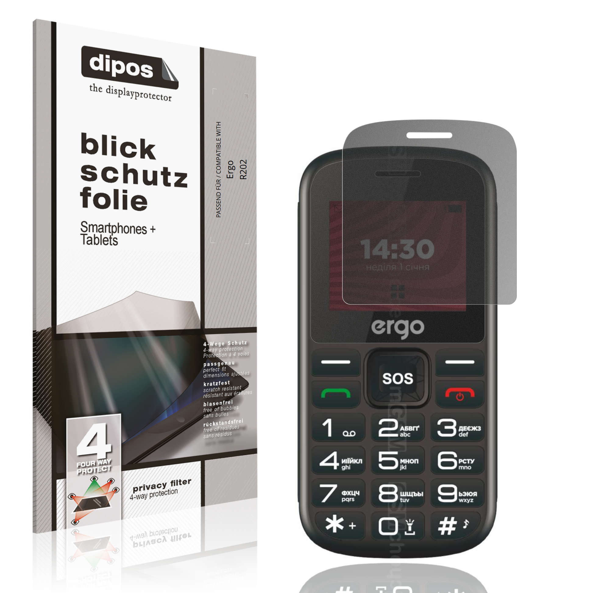 Blickschutzfolie von dipos passend für Ergo R202, präziser Zuschnitt und blasenfrei montiert