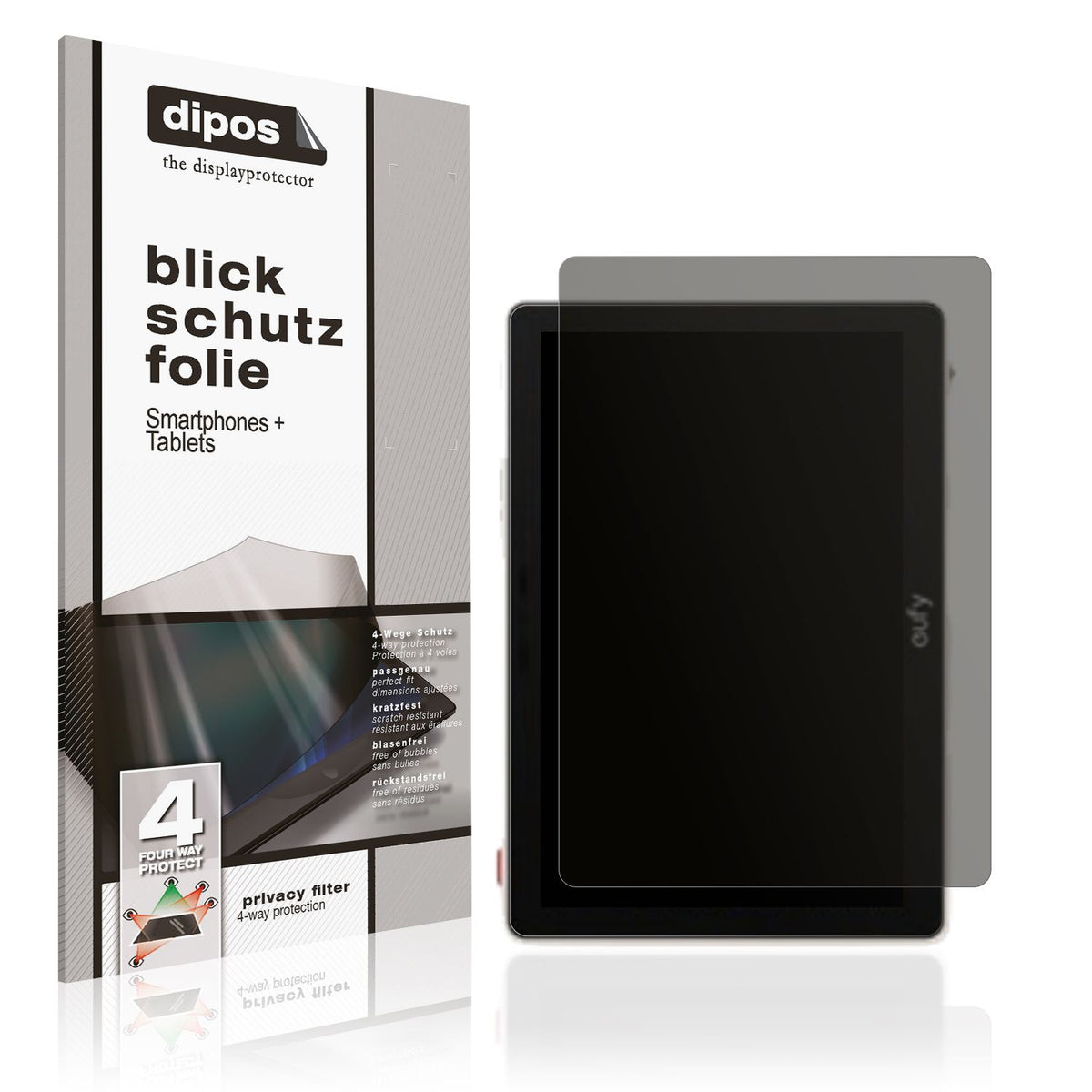 Blickschutzfolie von dipos passend für Eufy Smartdisplay E10, präziser Zuschnitt und blasenfrei montiert