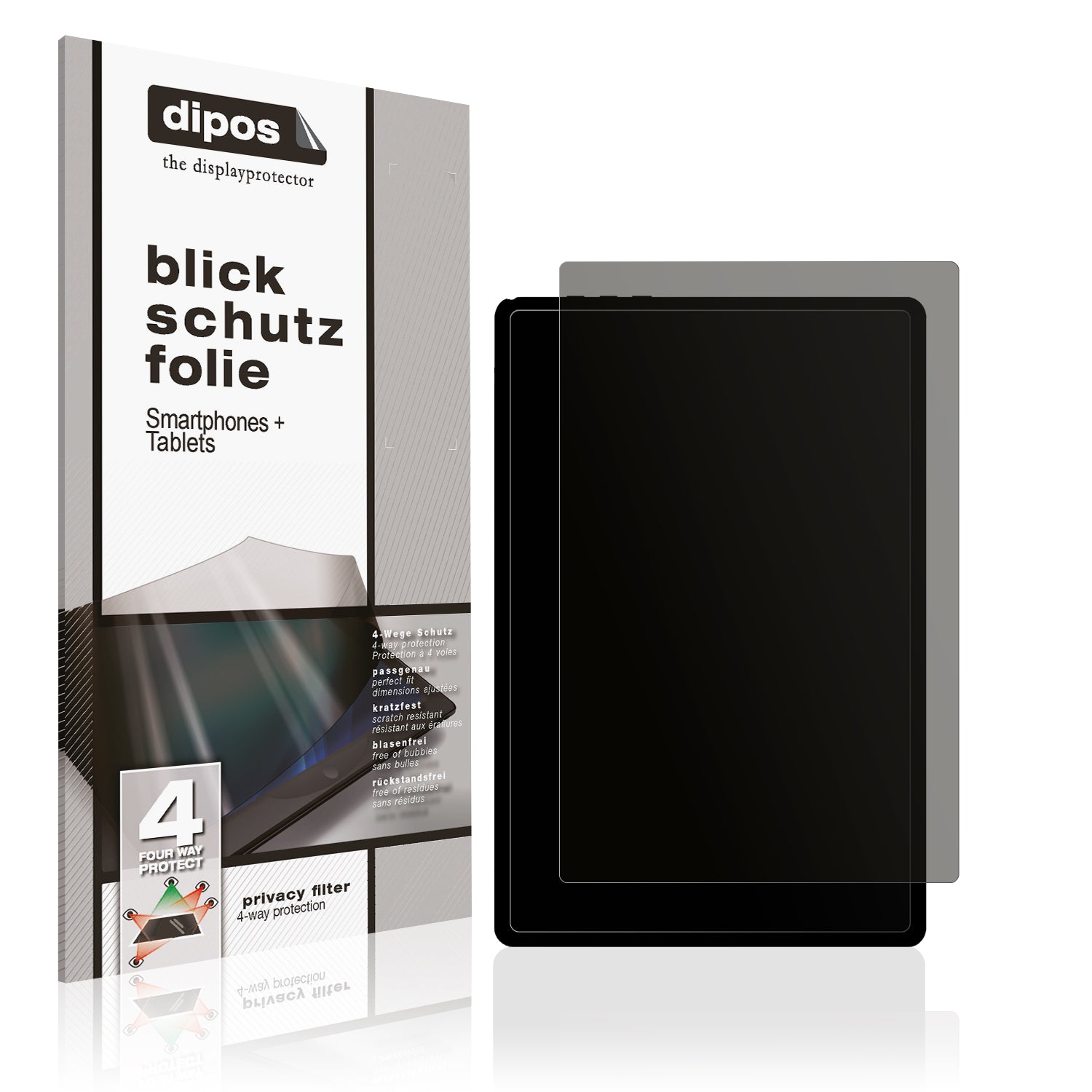 Blickschutzfolie von dipos passend für Facetel Tablet 10 Zoll, präziser Zuschnitt und blasenfrei montiert