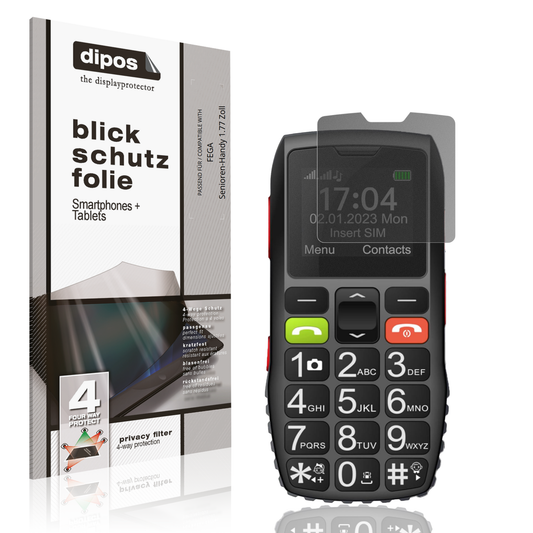 Blickschutzfolie von dipos passend für FEGA Senioren-Handy 1.77 Zoll, präziser Zuschnitt und blasenfrei montiert