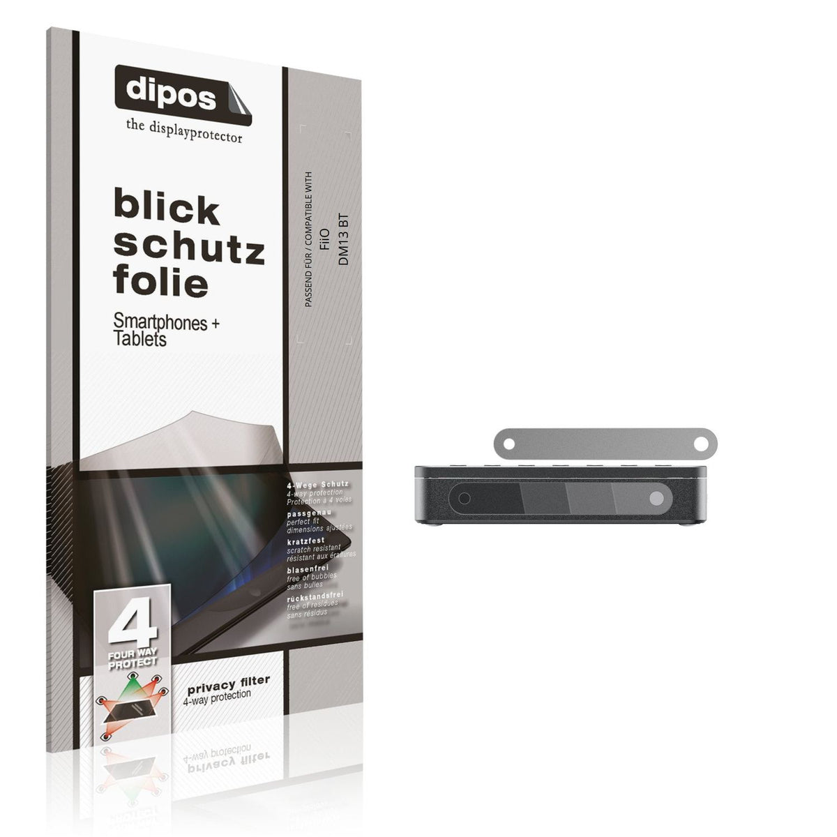 Blickschutzfolie von dipos passend für FiiO DM13 BT, präziser Zuschnitt und blasenfrei montiert