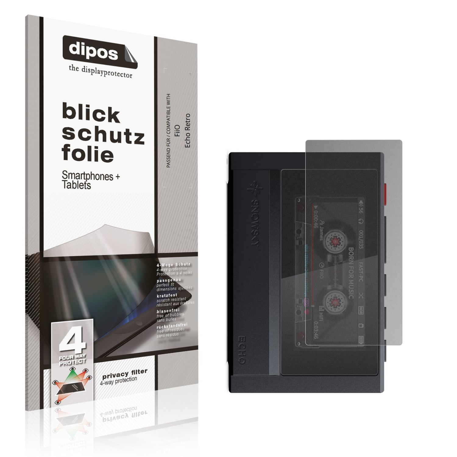 Blickschutzfolie von dipos passend für FiiO Echo Retro, präziser Zuschnitt und blasenfrei montiert