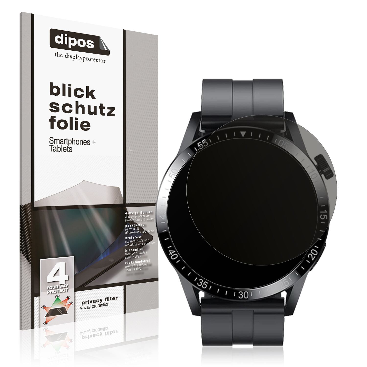 Blickschutzfolie von dipos passend für Fireboltt Talk Pro, präziser Zuschnitt und blasenfrei montiert