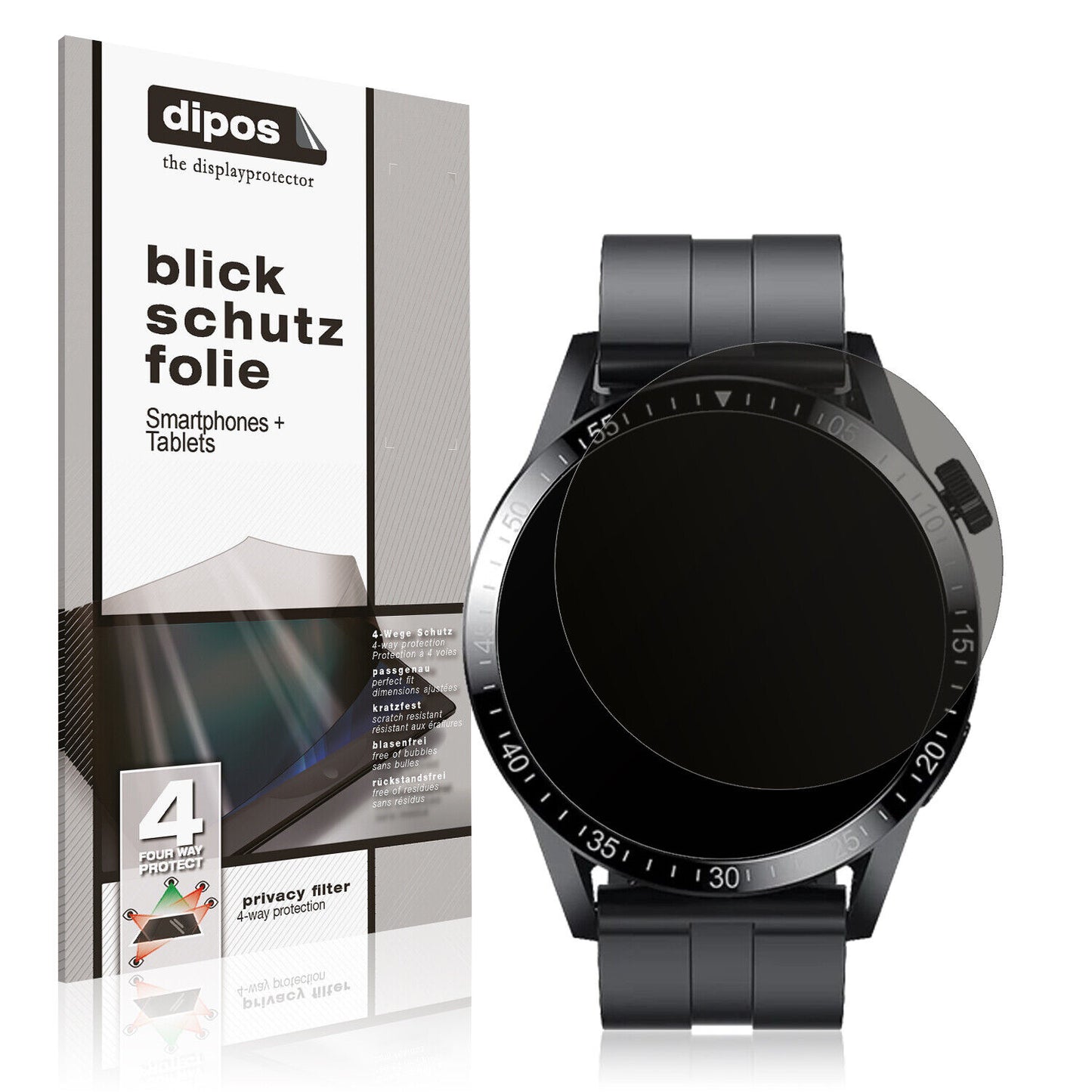 Blickschutzfolie von dipos passend für Fireboltt Talk Pro, präziser Zuschnitt und blasenfrei montiert