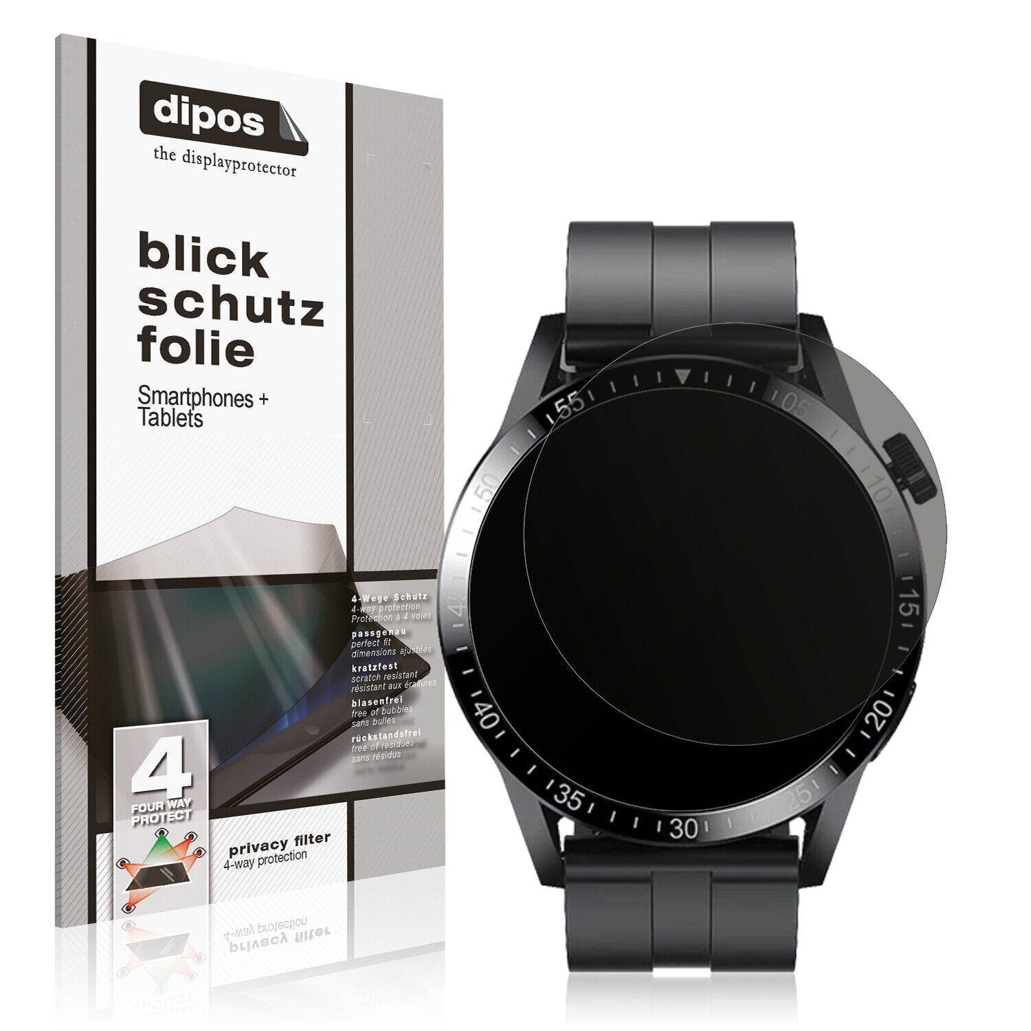 Blickschutzfolie von dipos passend für Fireboltt Talk Pro, präziser Zuschnitt und blasenfrei montiert