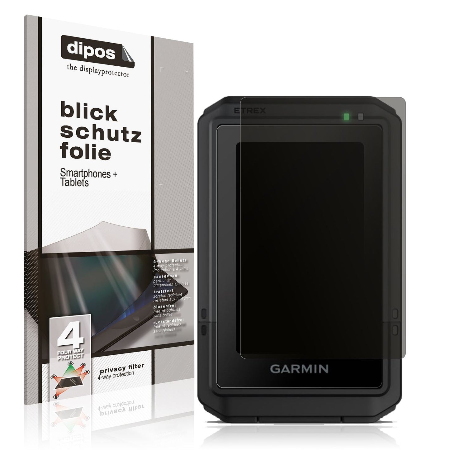 Blickschutzfolie von dipos passend für Garmin eTrex Touch 2025, präziser Zuschnitt und blasenfrei montiert