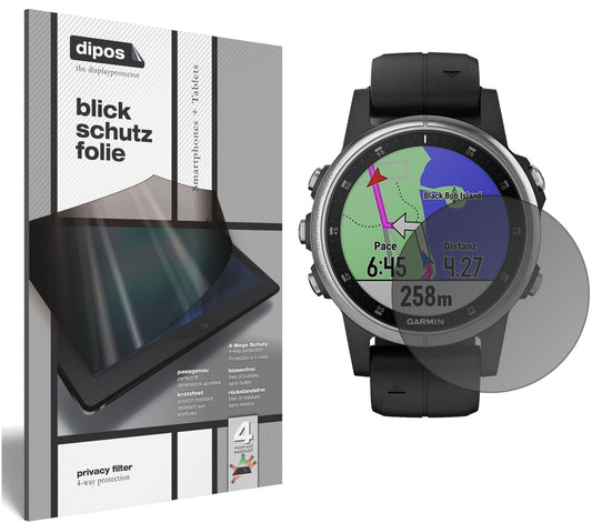 Blickschutzfolie von dipos passend für Garmin fenix 5s Plus (42mm), präziser Zuschnitt und blasenfrei montiert