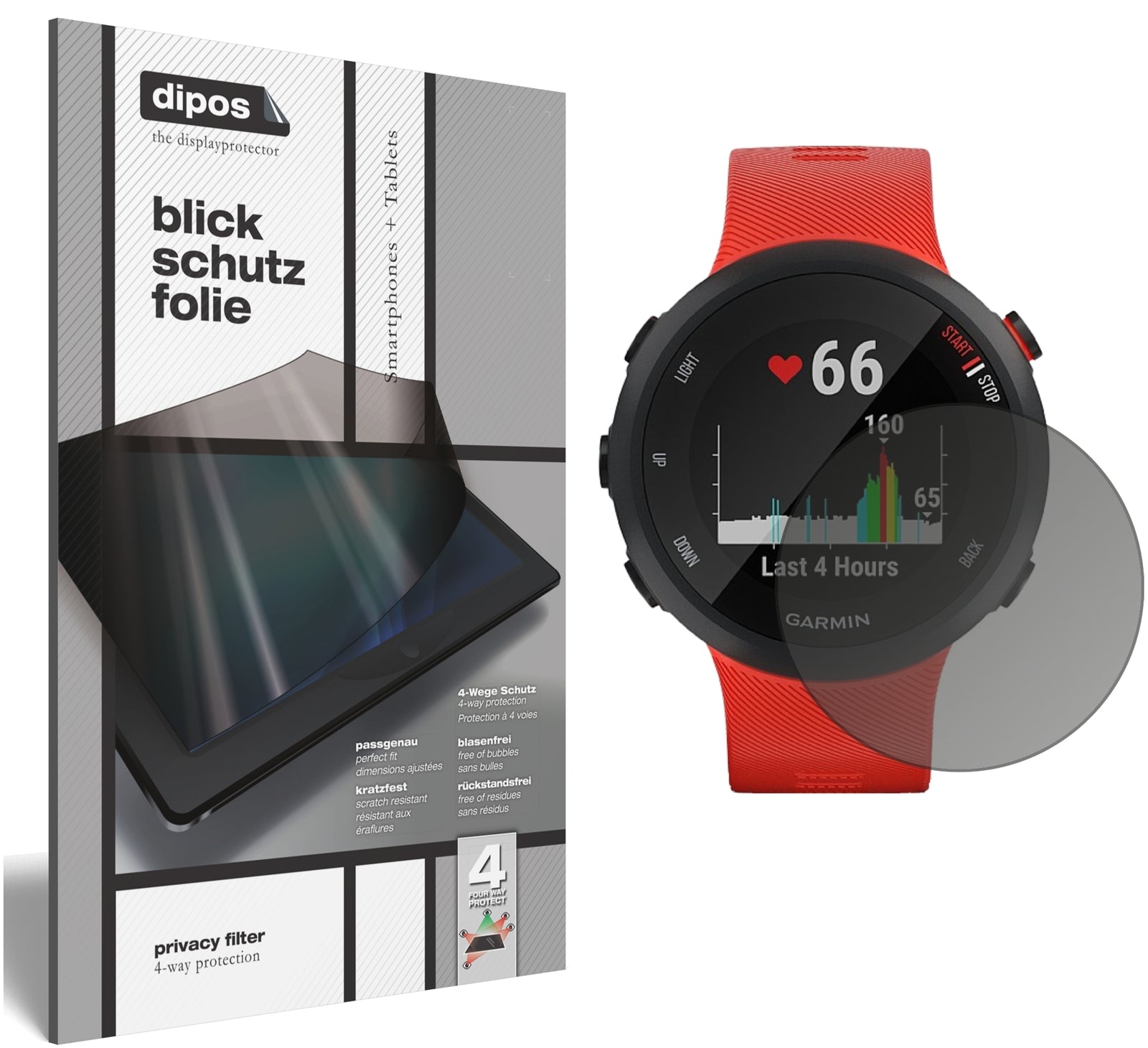 Blickschutzfolie von dipos passend für Garmin Forerunner 45 S, präziser Zuschnitt und blasenfrei montiert
