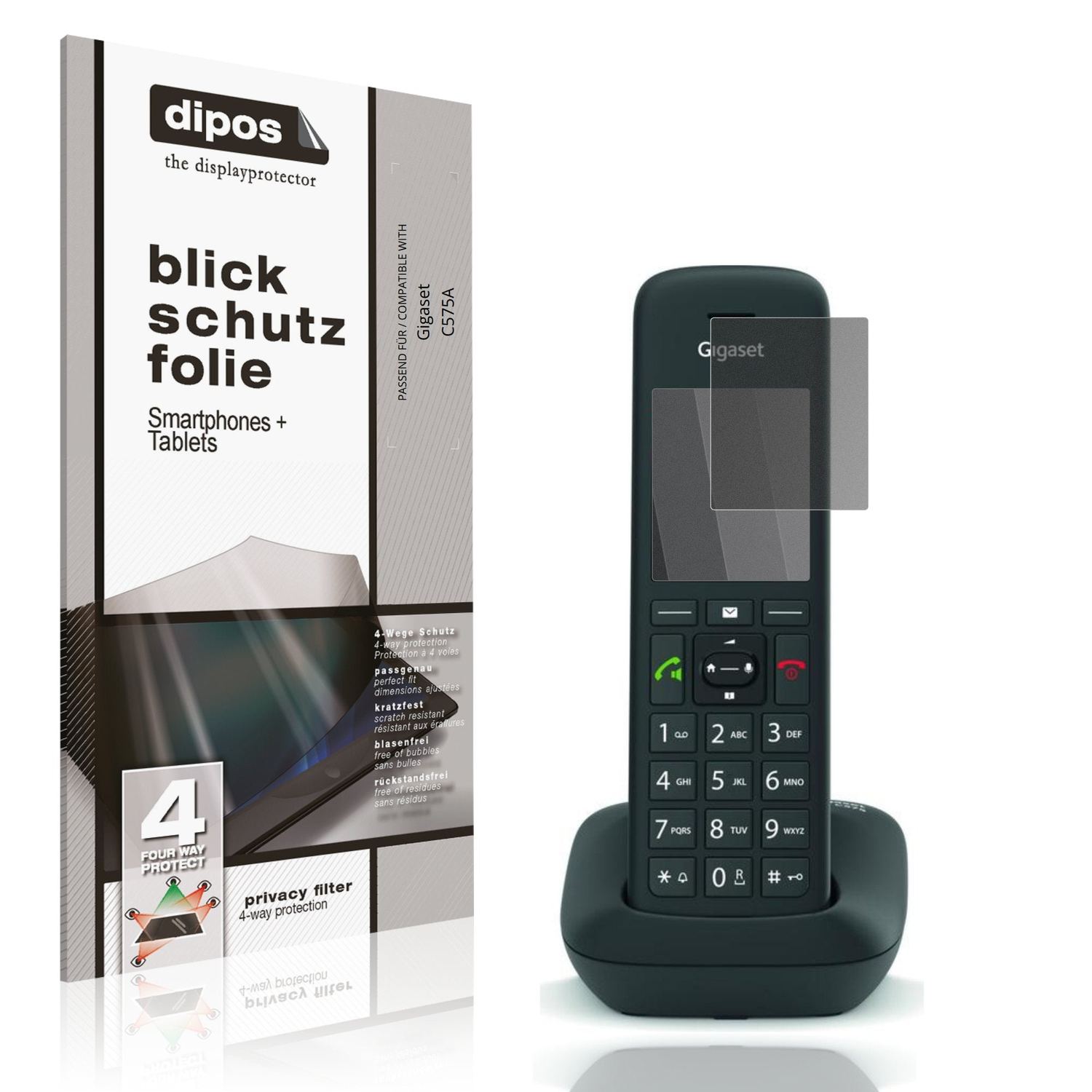 Blickschutzfolie von dipos passend für Gigaset C575A, präziser Zuschnitt und blasenfrei montiert