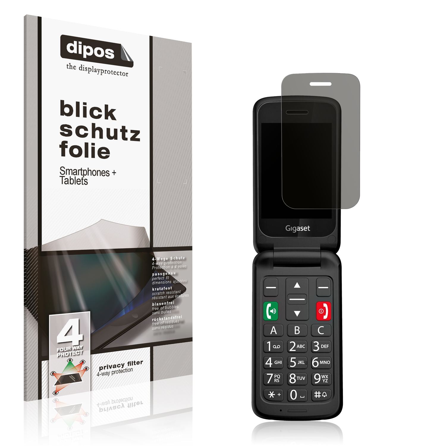 Blickschutzfolie von dipos passend für Gigaset GL595, präziser Zuschnitt und blasenfrei montiert