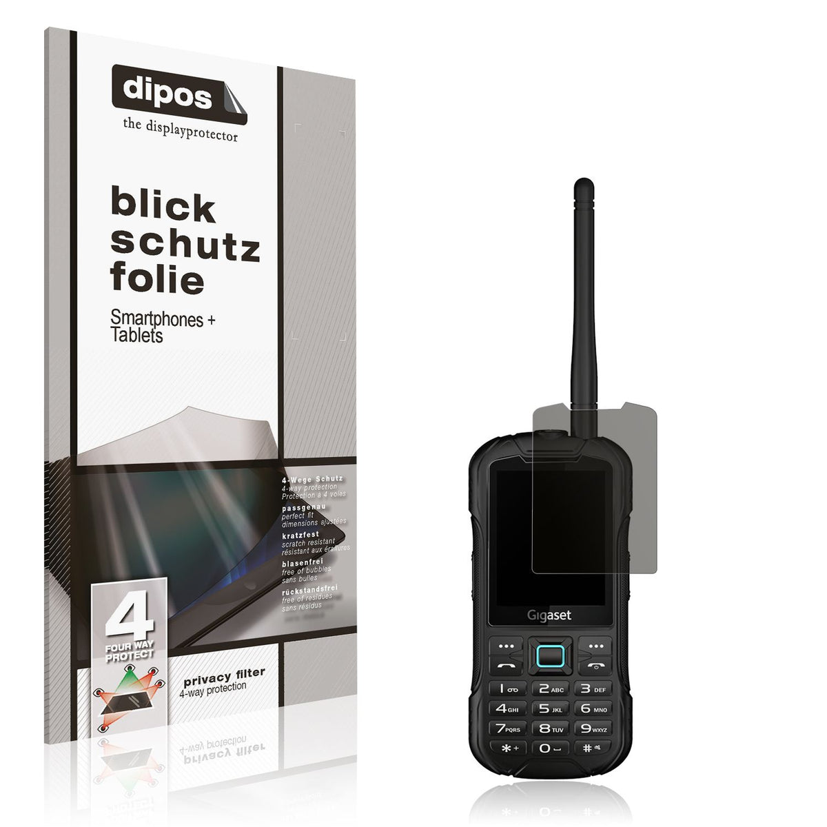 Blickschutzfolie von dipos passend für Gigaset GLX8, präziser Zuschnitt und blasenfrei montiert