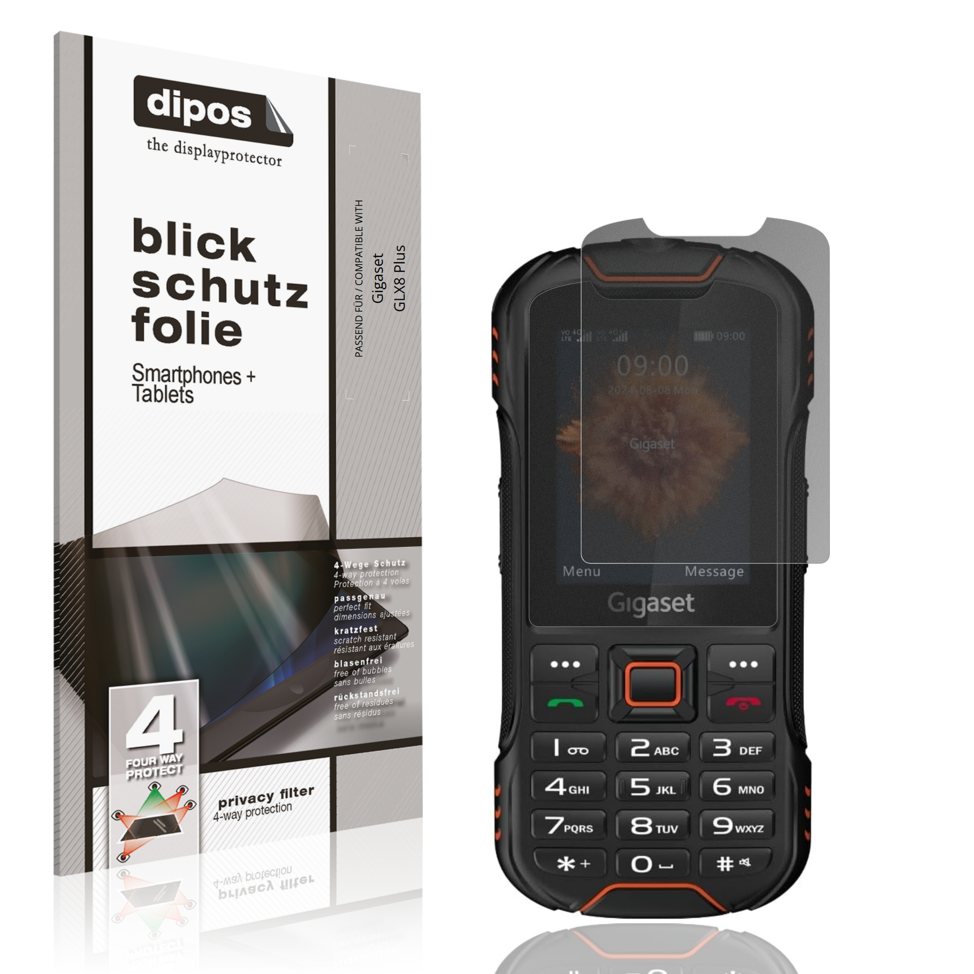 Blickschutzfolie von dipos passend für Gigaset GLX8 Plus, präziser Zuschnitt und blasenfrei montiert