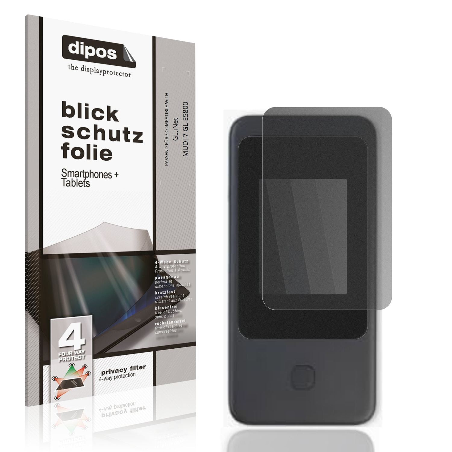 Blickschutzfolie von dipos passend für GL.iNet MUDI 7 GL-E5800, präziser Zuschnitt und blasenfrei montiert