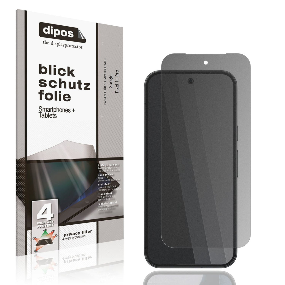 Blickschutzfolie von dipos passend für Google Pixel 11 Pro, präziser Zuschnitt und blasenfrei montiert