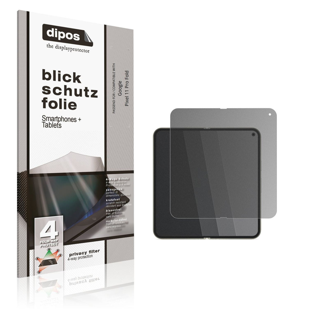 Blickschutzfolie von dipos passend für Google Pixel 11 Pro Fold Aussenseite, präziser Zuschnitt und blasenfrei montiert