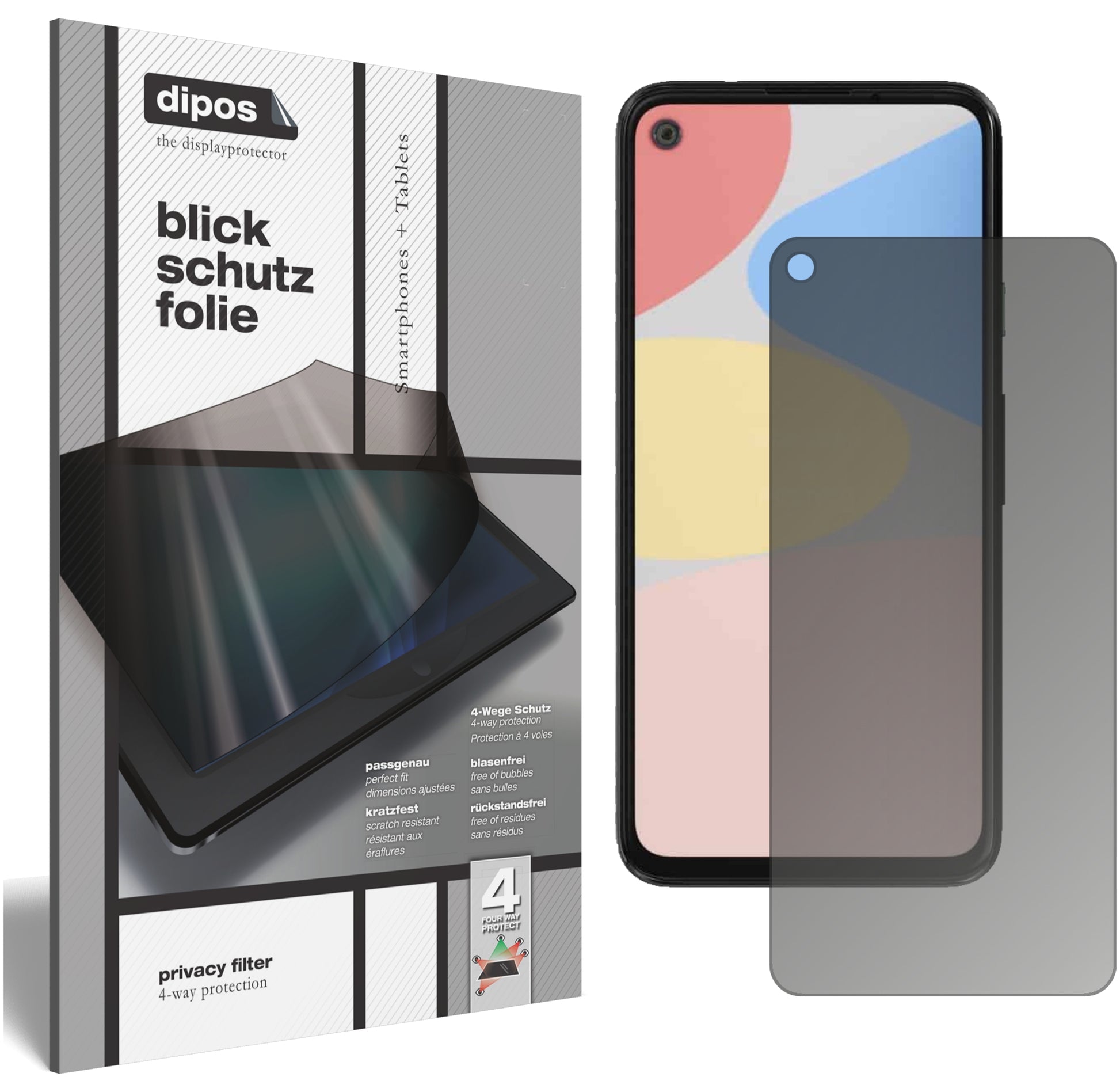 Blickschutzfolie von dipos passend für Google Pixel 4a 5G, präziser Zuschnitt und blasenfrei montiert