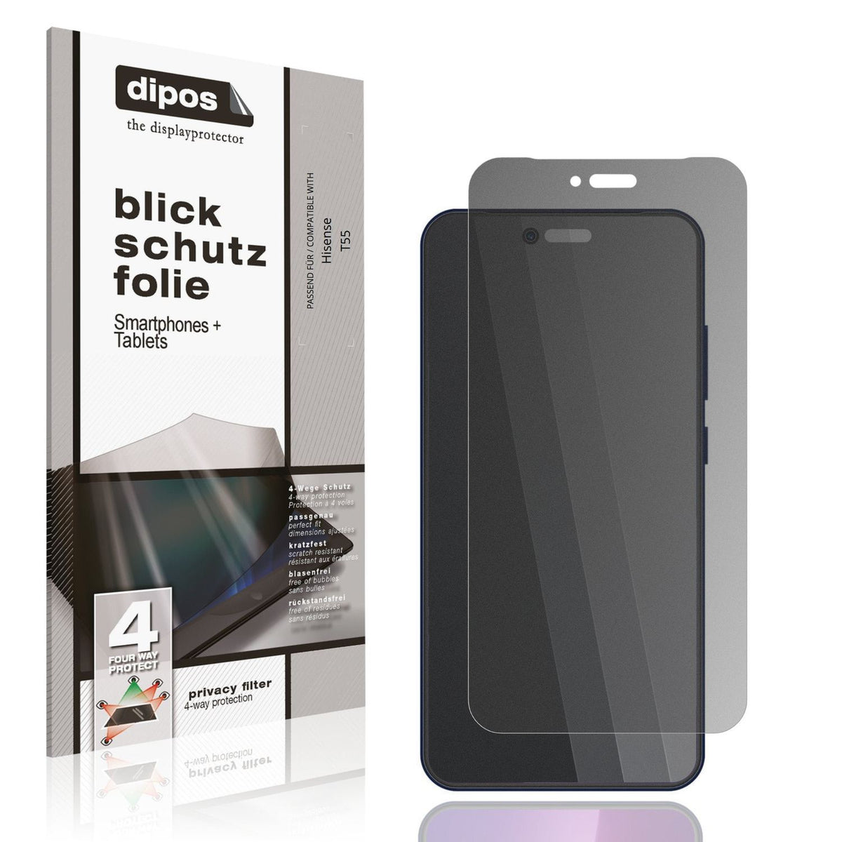 Blickschutzfolie von dipos passend für Hisense T55, präziser Zuschnitt und blasenfrei montiert