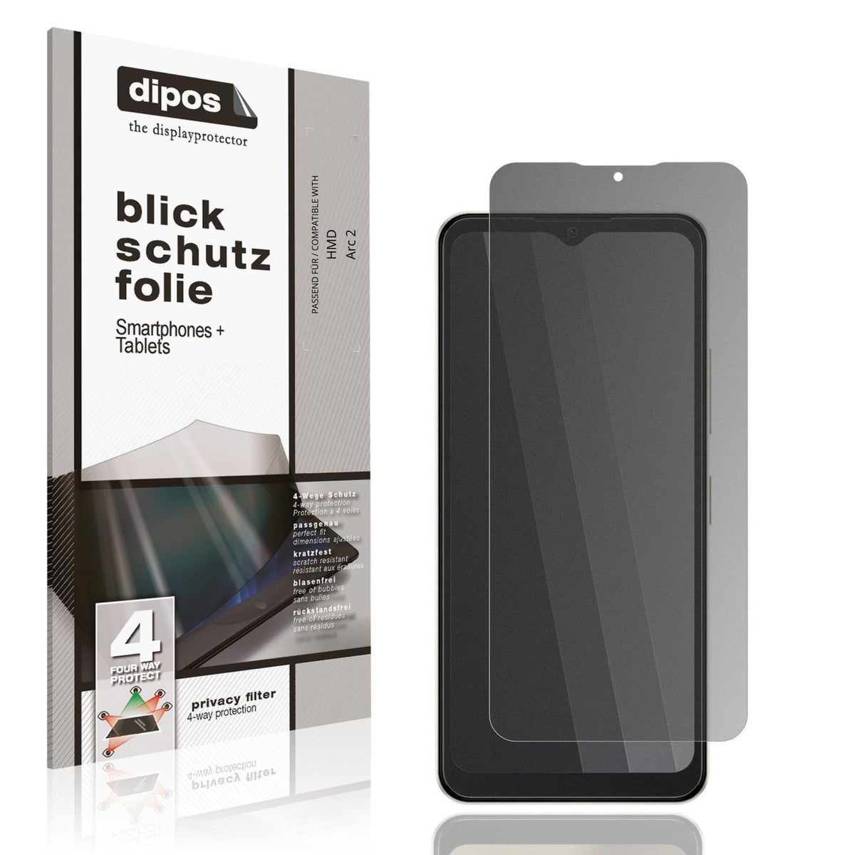 Blickschutzfolie von dipos passend für HMD Arc 2, präziser Zuschnitt und blasenfrei montiert