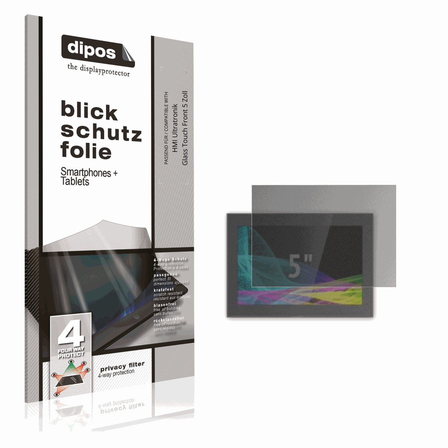 Blickschutzfolie von dipos passend für HMI Ultratronik Glass Touch Front 5 Zoll, präziser Zuschnitt und blasenfrei montiert