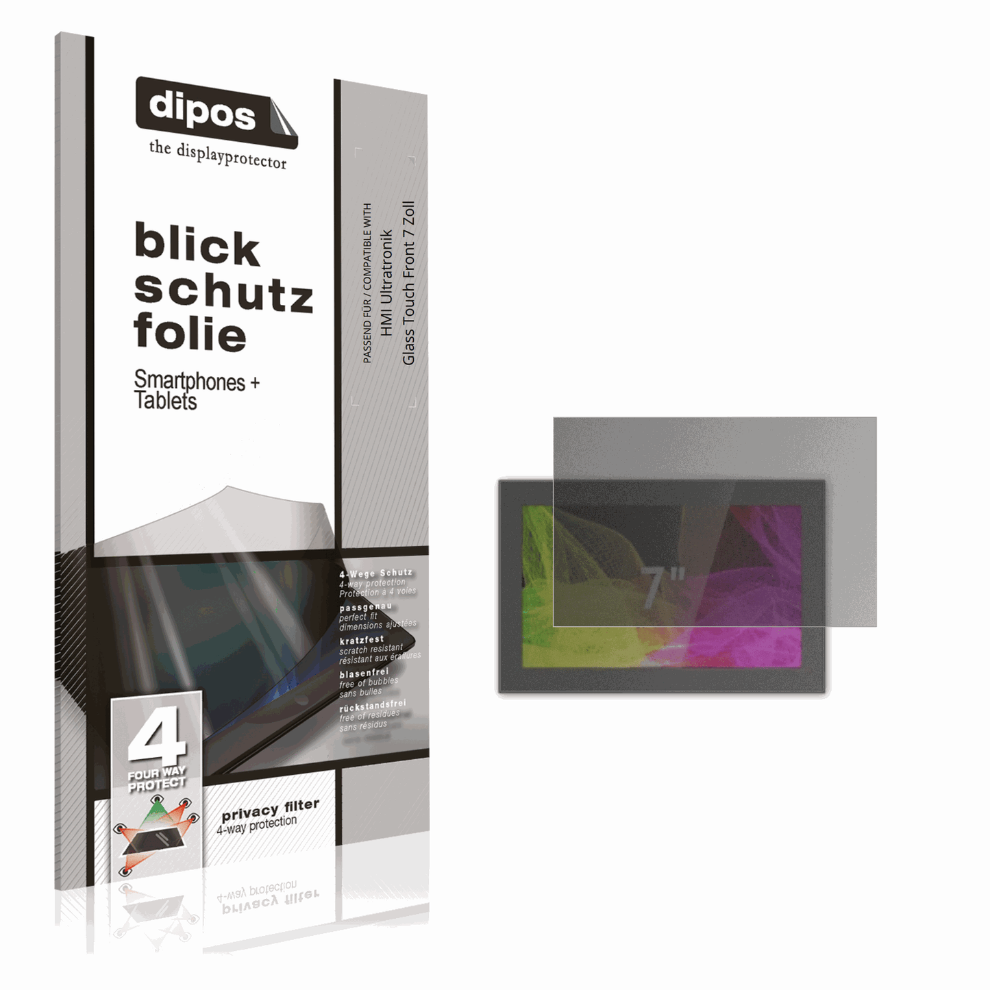 Blickschutzfolie von dipos passend für HMI Ultratronik Glass Touch Front 7 Zoll, präziser Zuschnitt und blasenfrei montiert