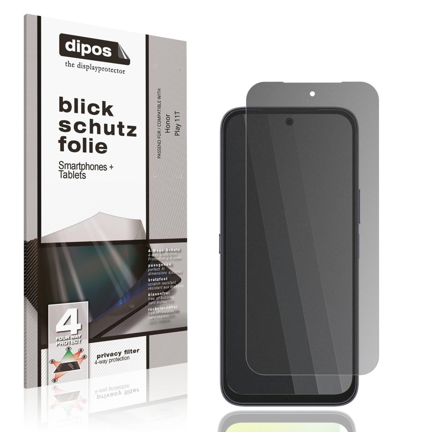 Blickschutzfolie von dipos passend für Honor Play 11T, präziser Zuschnitt und blasenfrei montiert