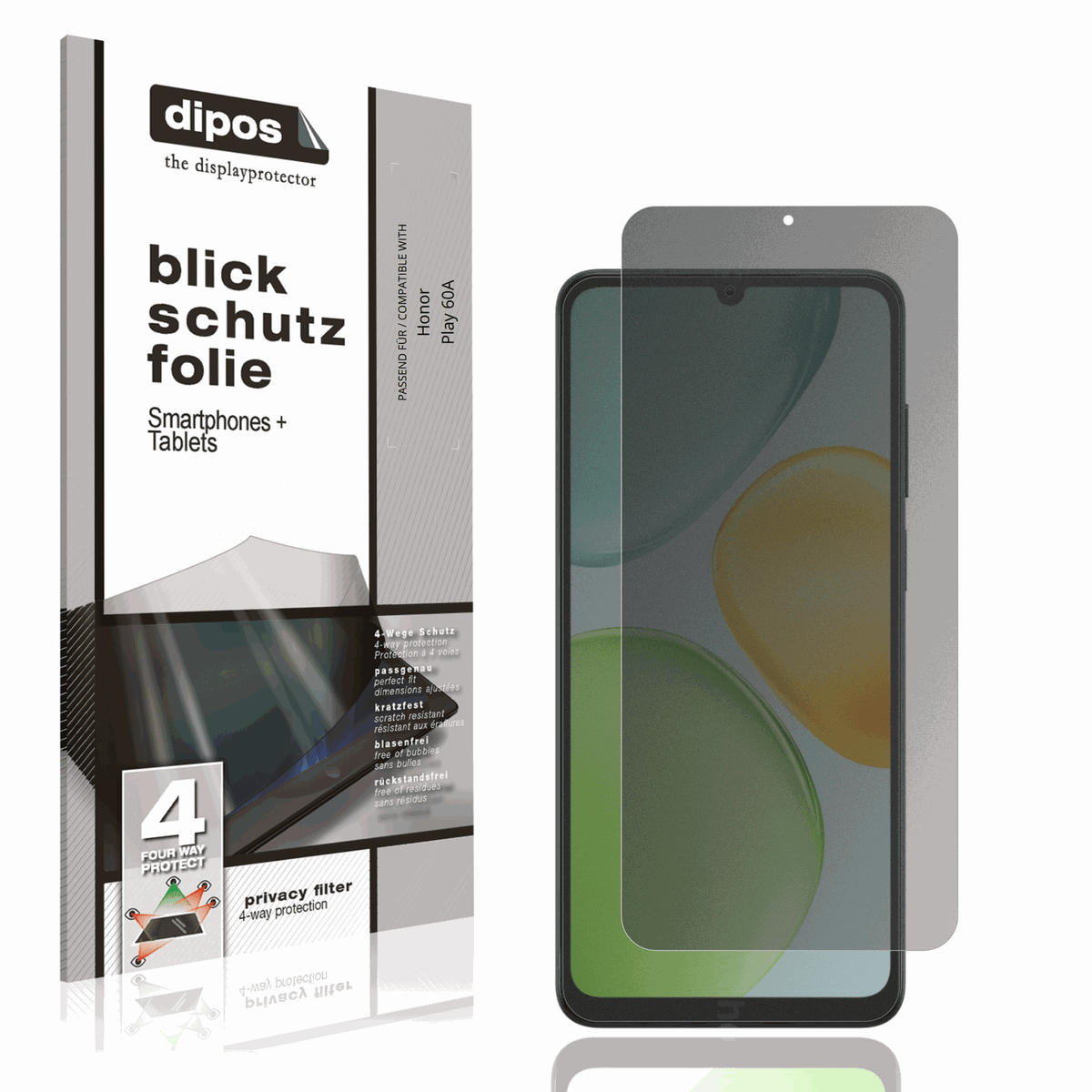Blickschutzfolie von dipos passend f�r Honor Play 60A, pr�ziser Zuschnitt und blasenfrei montiert
