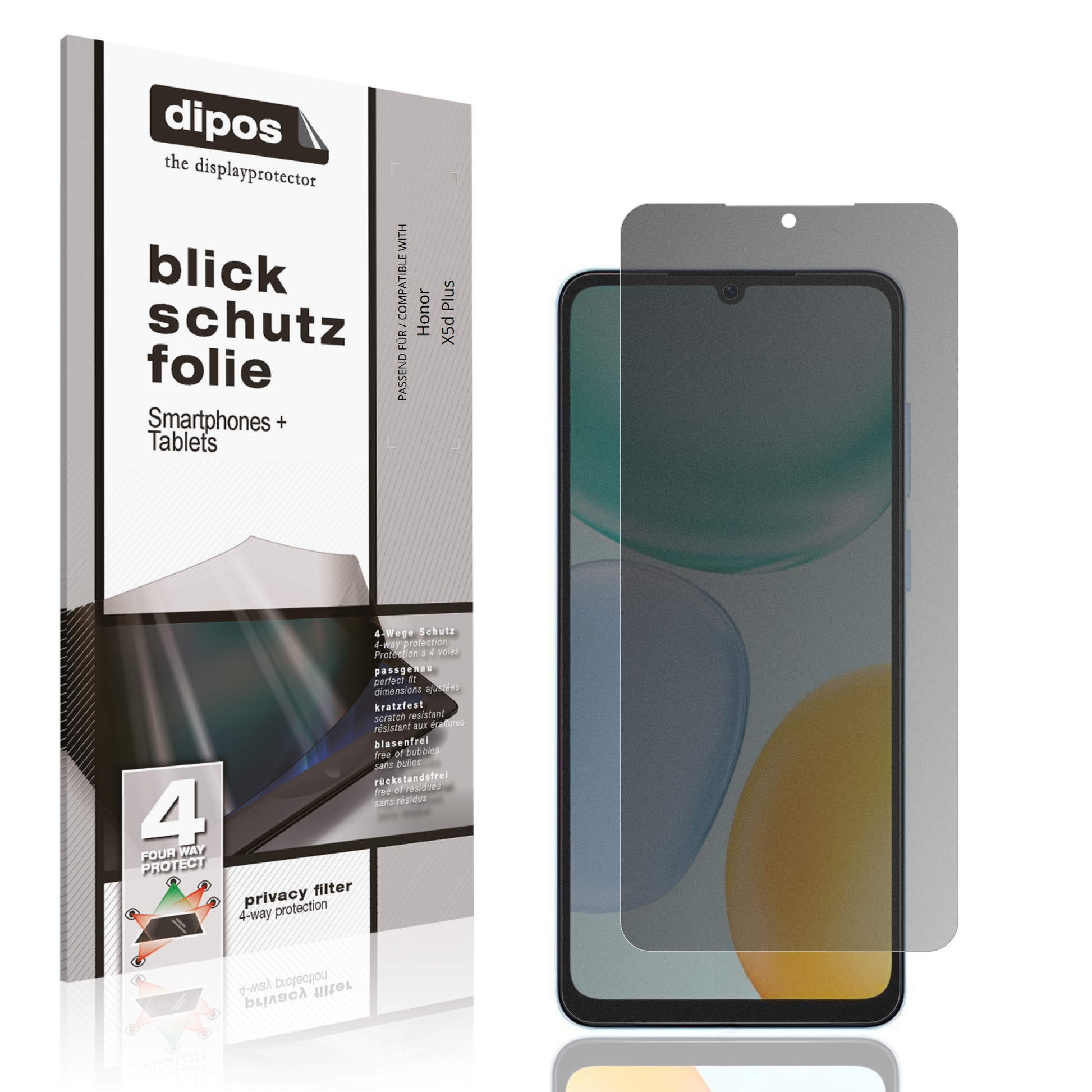Blickschutzfolie von dipos passend für Honor X5d Plus, präziser Zuschnitt und blasenfrei montiert