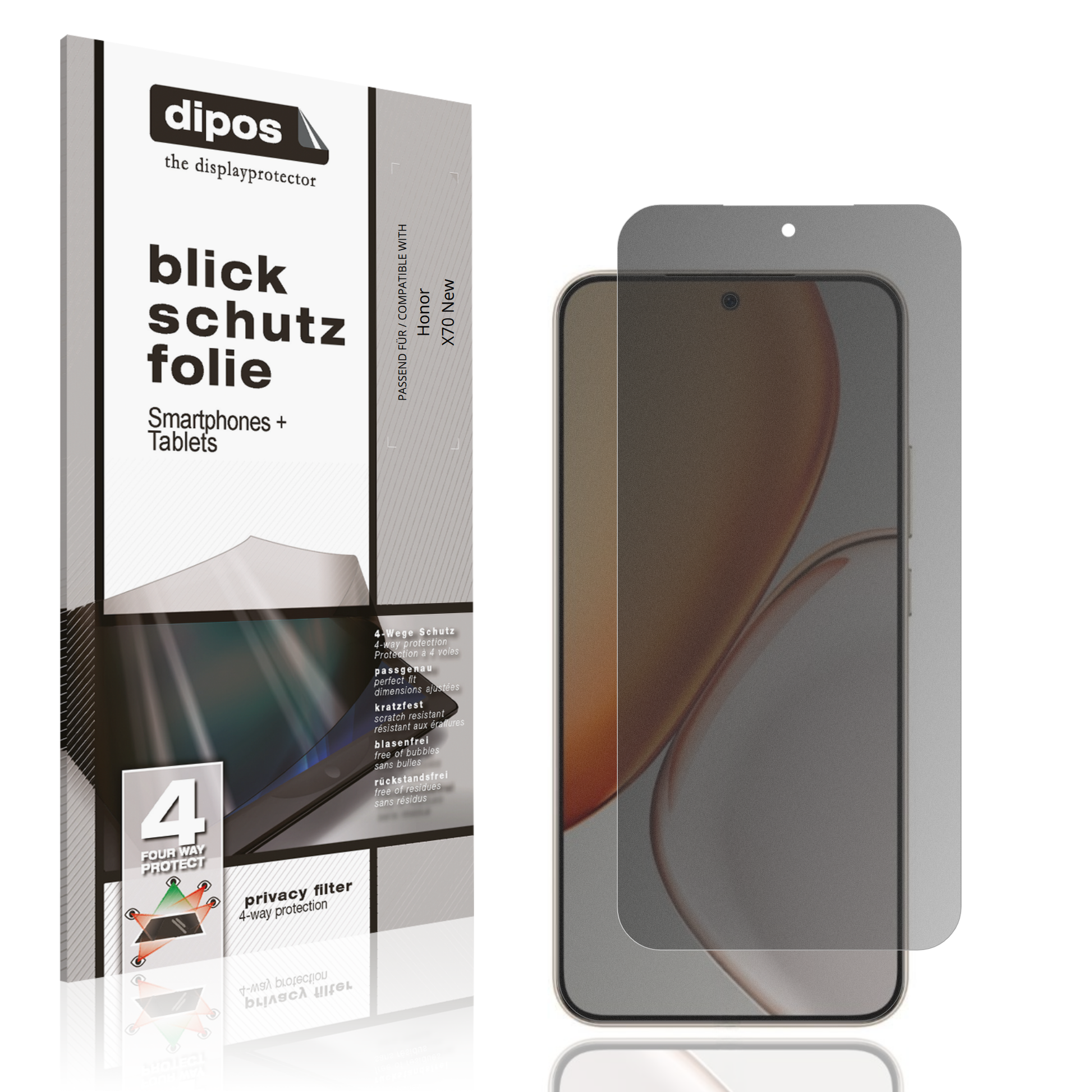Blickschutzfolie von dipos passend für Honor X70 New, präziser Zuschnitt und blasenfrei montiert