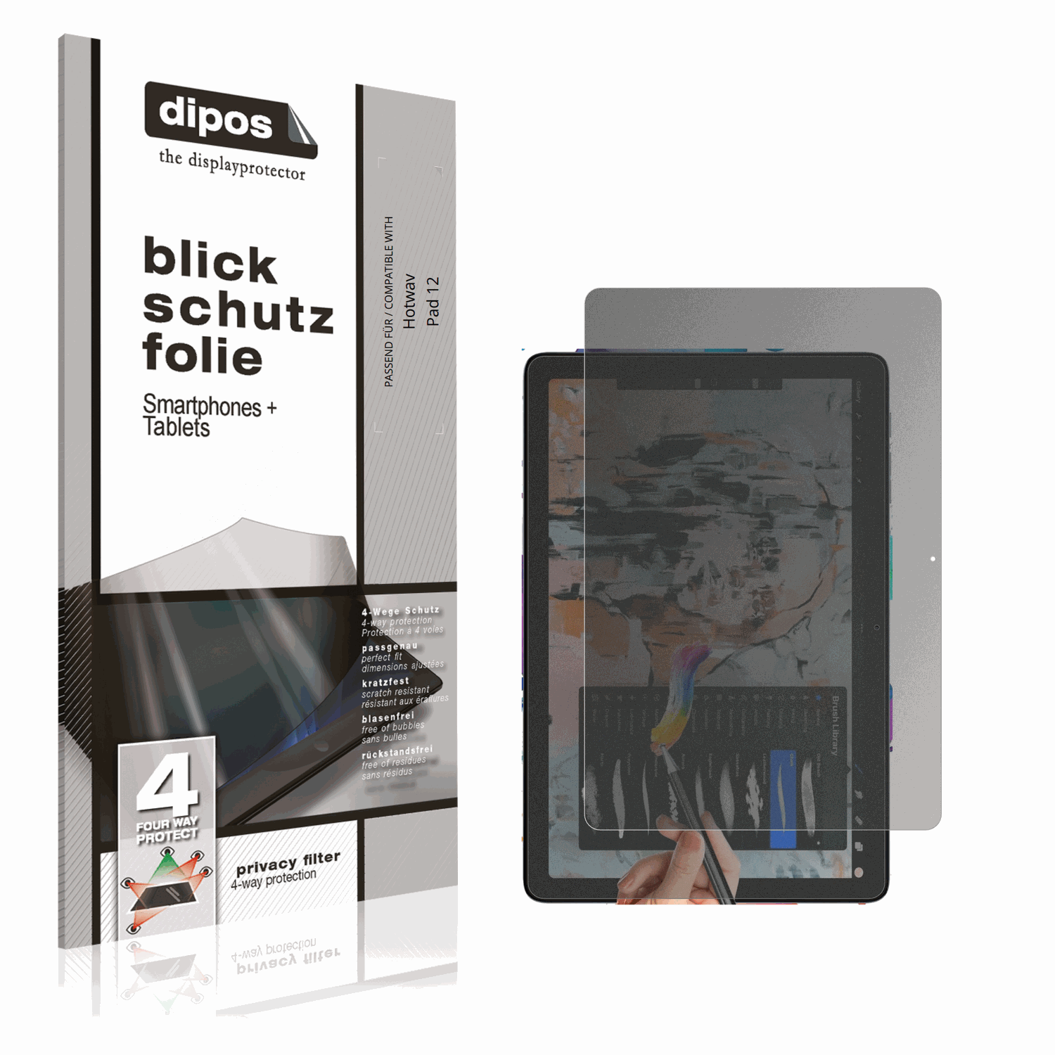 Blickschutzfolie von dipos passend für Hotwav Pad 12, präziser Zuschnitt und blasenfrei montiert