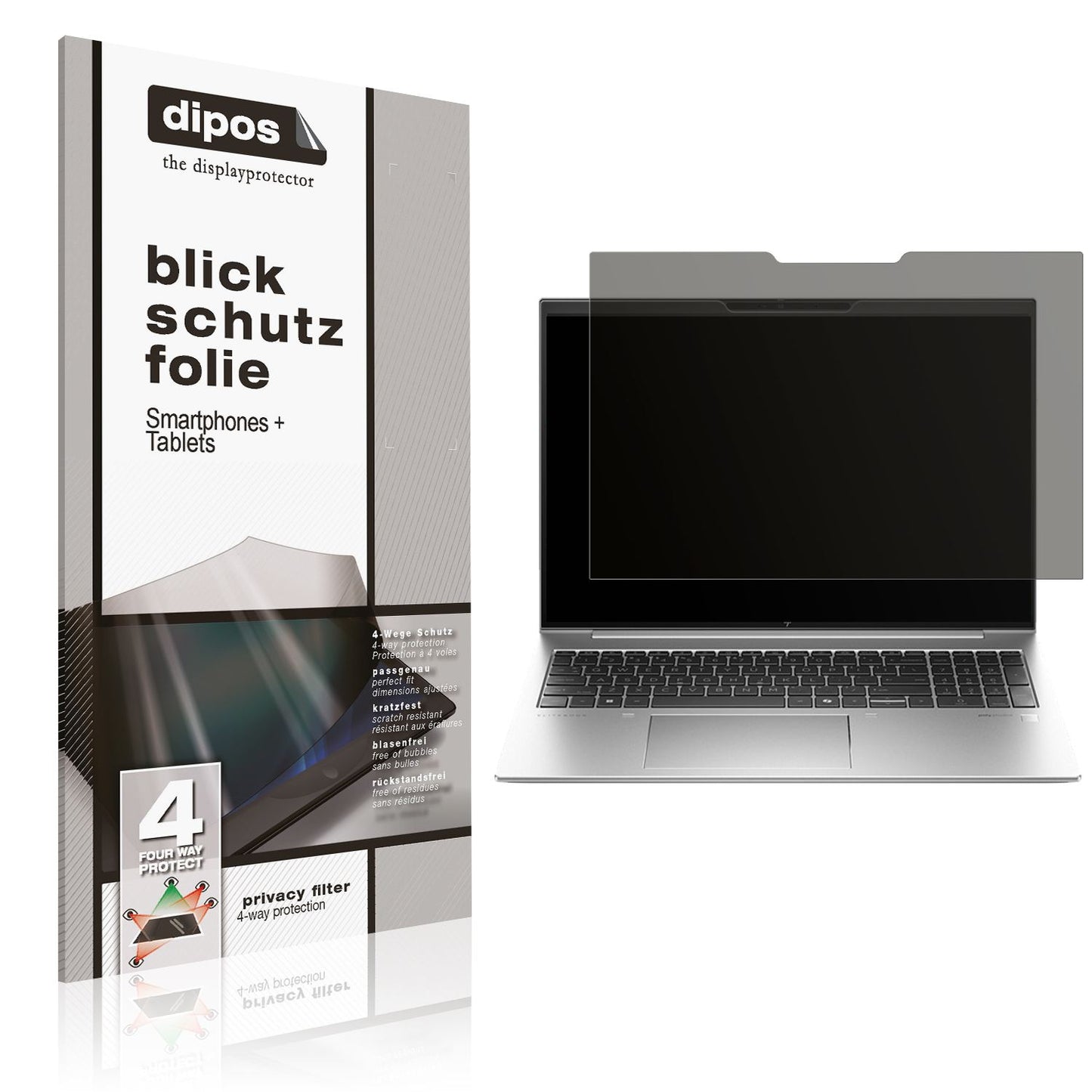 Blickschutzfolie von dipos passend für HP EliteBook 860 G11 16 Zoll, präziser Zuschnitt und blasenfrei montiert