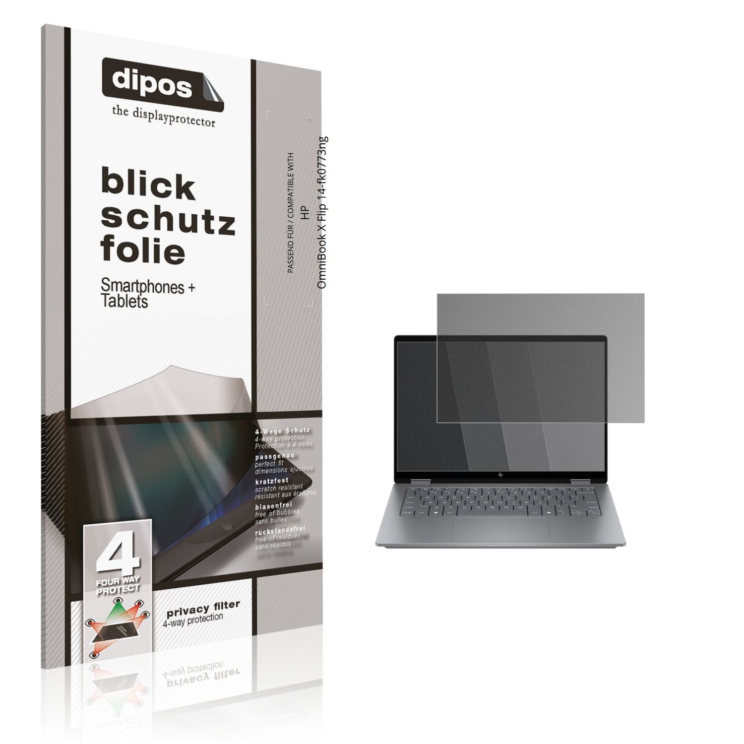 Blickschutzfolie von dipos passend für HP OmniBook X Flip 14-fk0773ng, präziser Zuschnitt und blasenfrei montiert