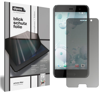 Blickschutzfolie von dipos passend für HTC U Play, präziser Zuschnitt und blasenfrei montiert