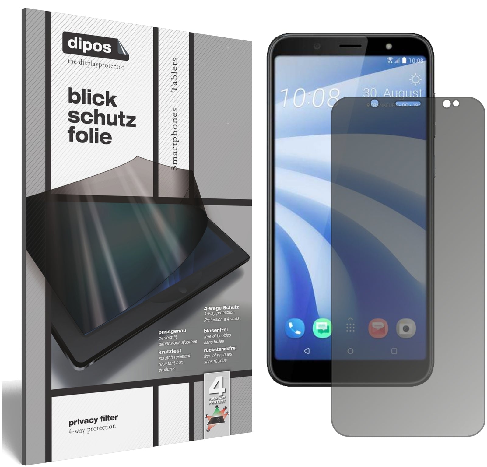 Blickschutzfolie von dipos passend für HTC U12 Life, präziser Zuschnitt und blasenfrei montiert