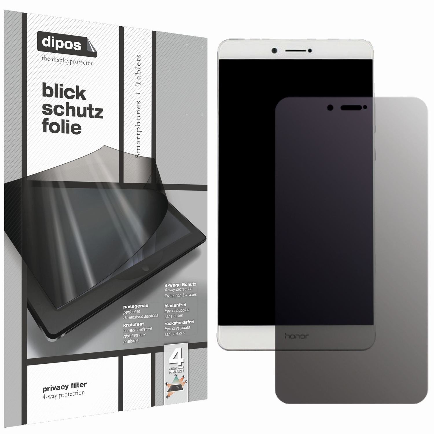 Blickschutzfolie von dipos passend für Huawei Honor V8 Max, präziser Zuschnitt und blasenfrei montiert
